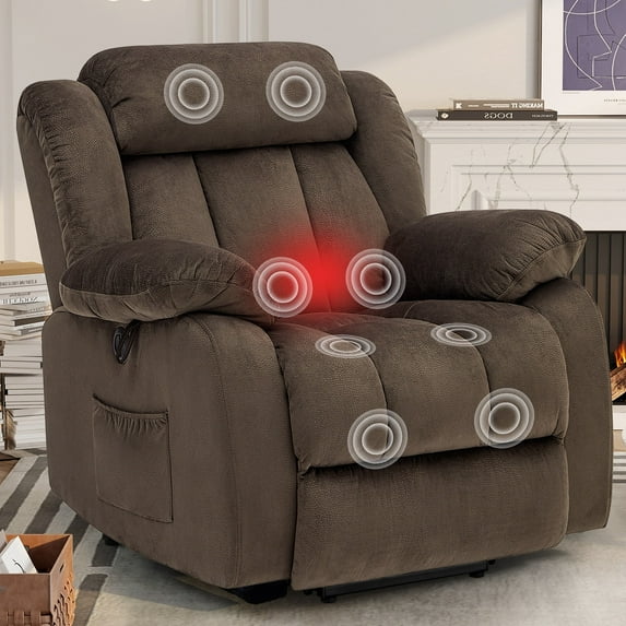 JULY'S SONG Power Lift Recliner Chair for Elderly with Massage and Heat, Electric Recliners Chair For Living Room, Home Recliner with Side Pocket and USB Charge Port, Brown