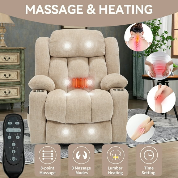 Power Lift Recliner Chair for Elderly, Heavy Duty 350 LBS Capacity with 8-Point Massage & Lumbar Heat, USB/Type-C Ports, Cup Holders - Ideal Gift for Dad, Mom, or Seniors, White