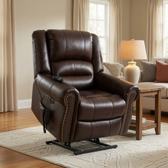 Power Lift Recliner Chair with Heat Massage, Dual Motor Infinite Position, USB Ports & Side Pockets, Antique Brown