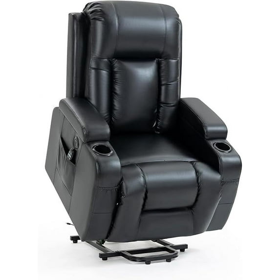 Power Lift Recliner Chair with Heat and Massage, Lift Chairs for Standing Assistance, 2 Cup Holders, 4 Pockets, USB Charge Port, Breathable Leather