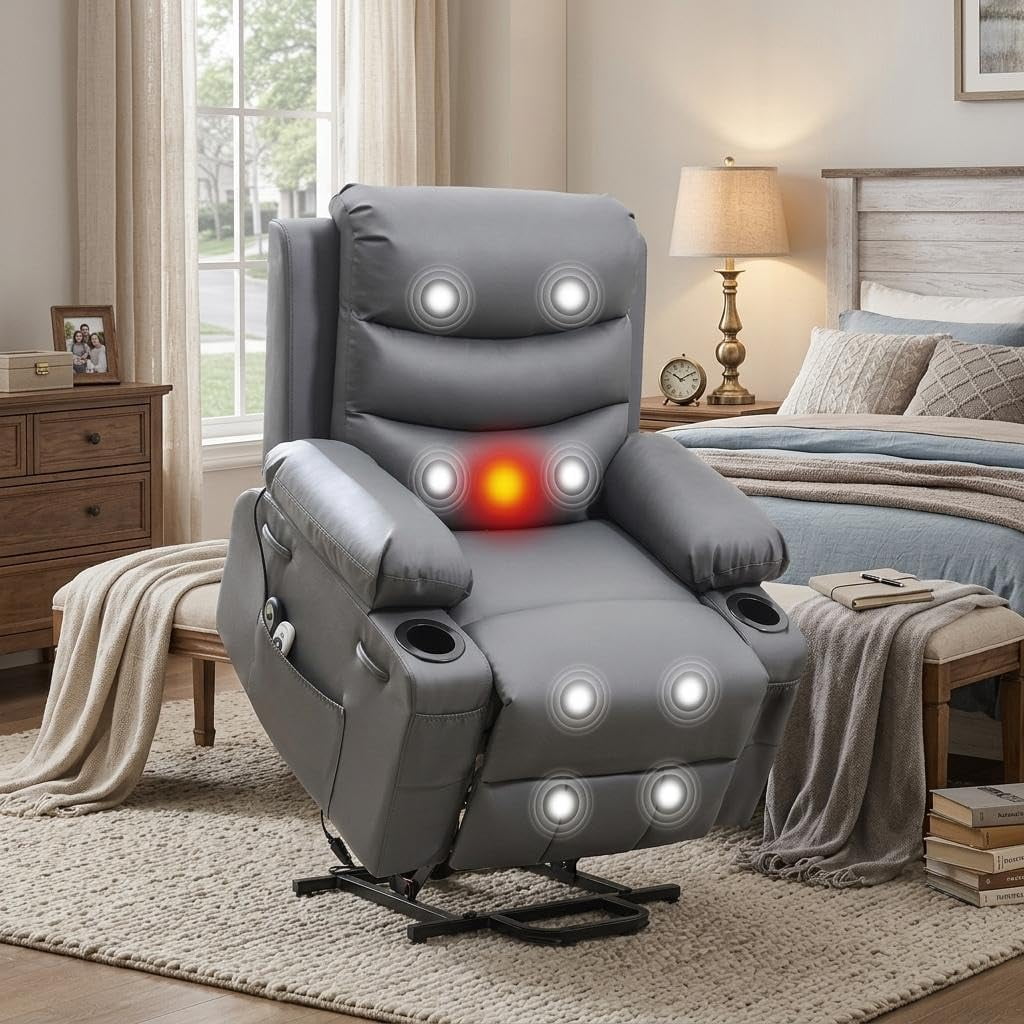 Power Lift Recliner Chair with Massage, Heat, USB & Cup Holders, 400 lb ...