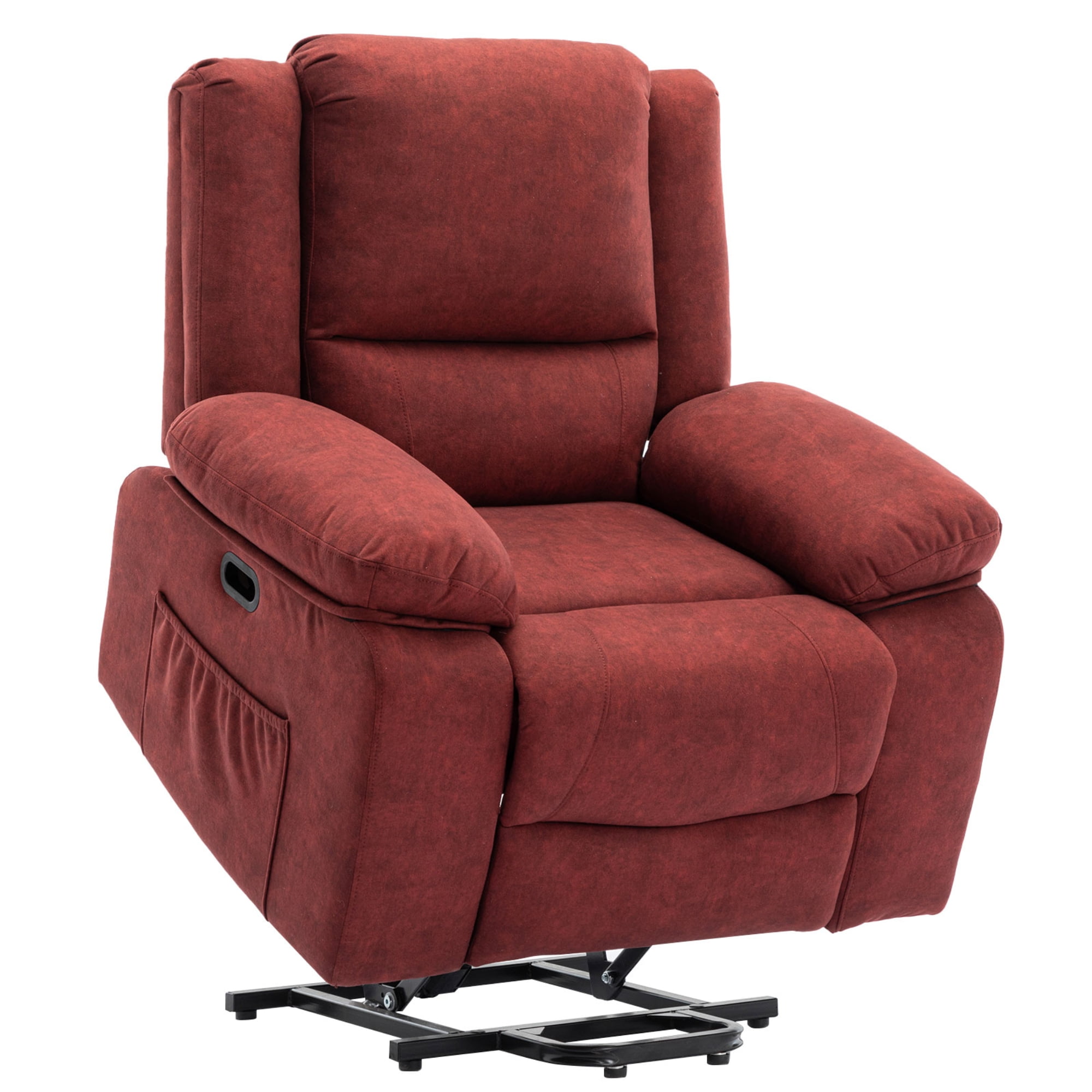 Power Lift Recliner Chairs Heat and Massage Reclining Sofa Memory Sponge Premium Velvet Red