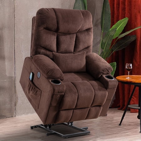 Power Lift Recliner Chairs Velvet Electric Recliner Vibration Massage Heat Function Brown 1 size