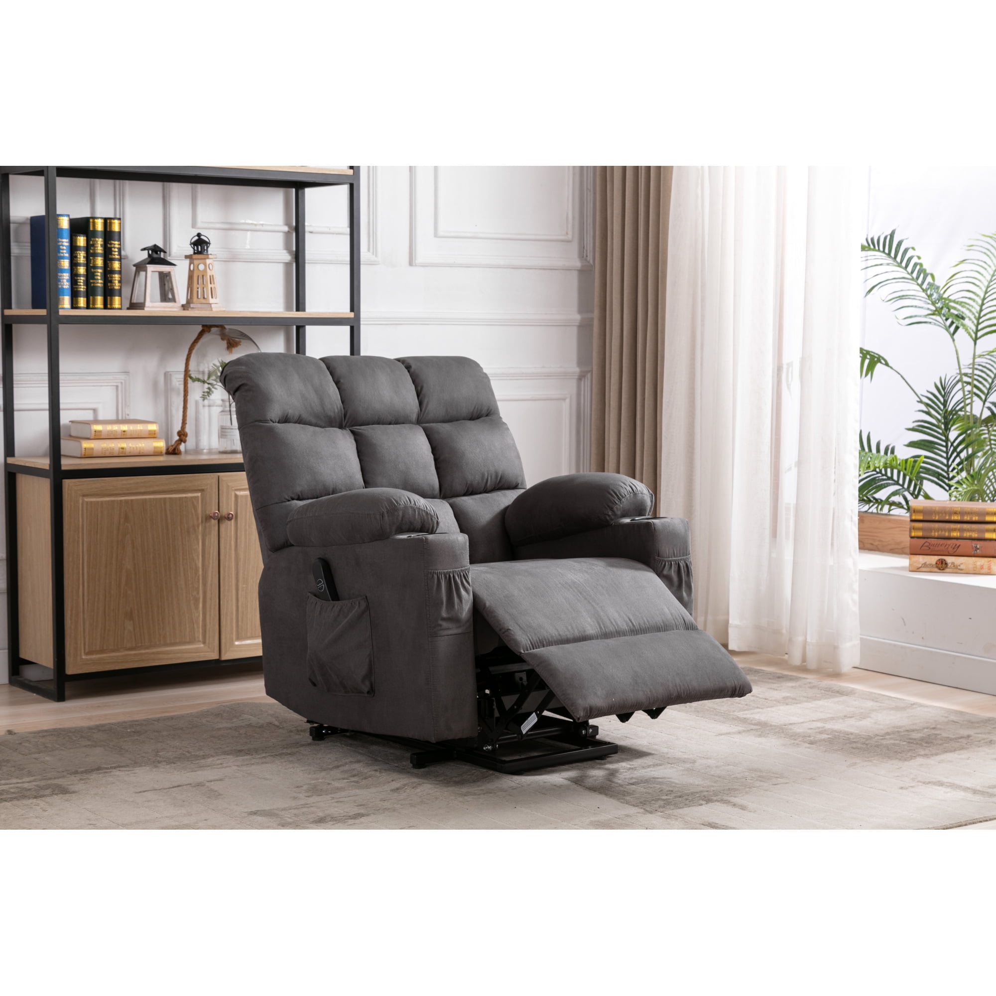 Power Lift Recliner Chairs for Elderly Overstuffed Fabric Electric