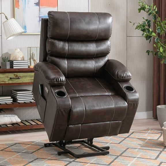 Power Lift Recliner Chairs for Elderly PU Leather Massage Recliner Sofa Chair Comfy Home Theater Seat