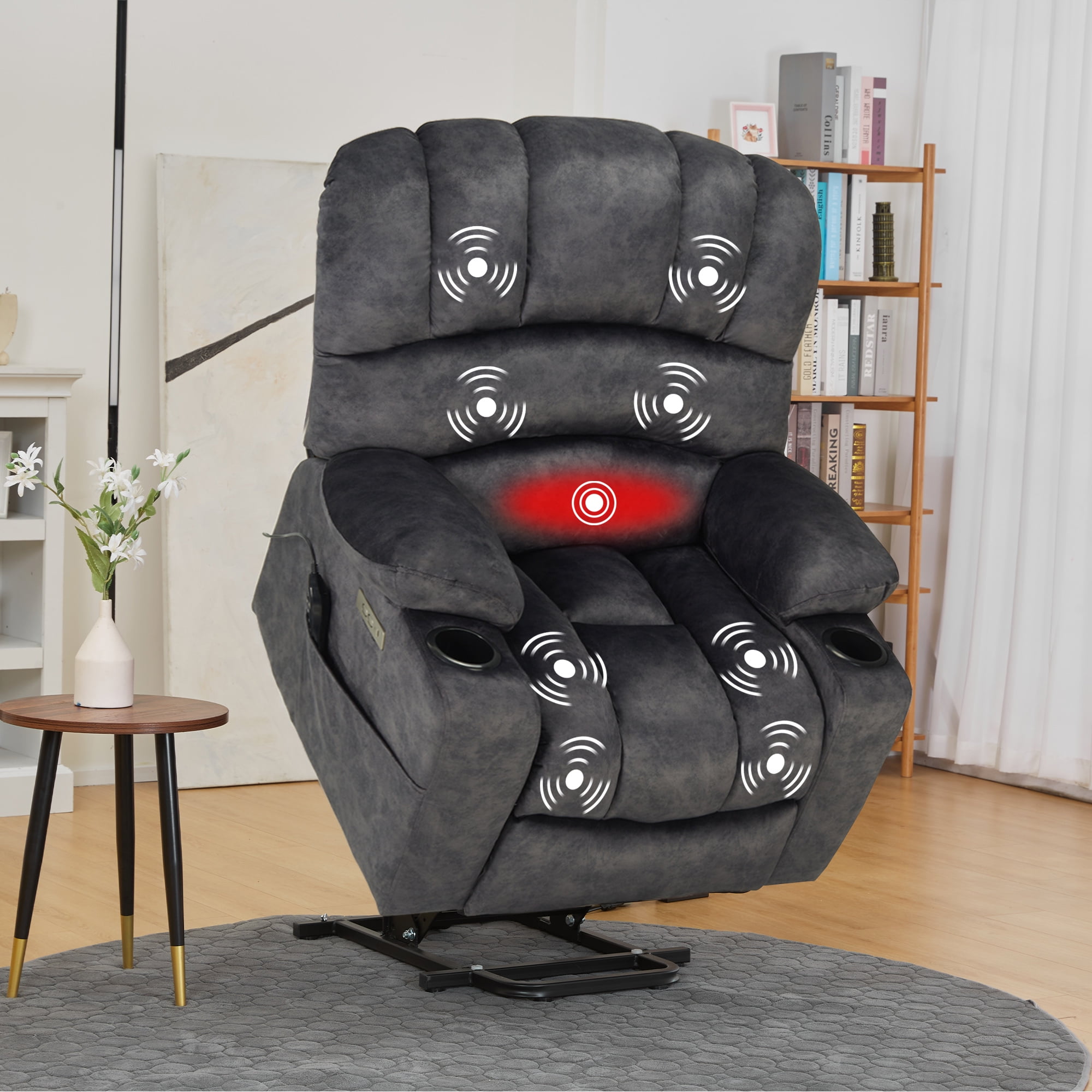 Power Lift Recliner Electric Lift Massage Recliner Chairs with Heat, Large Shell Velvet Backrest Lift Chair Recliners for Elderly, Seniors (Gray)
