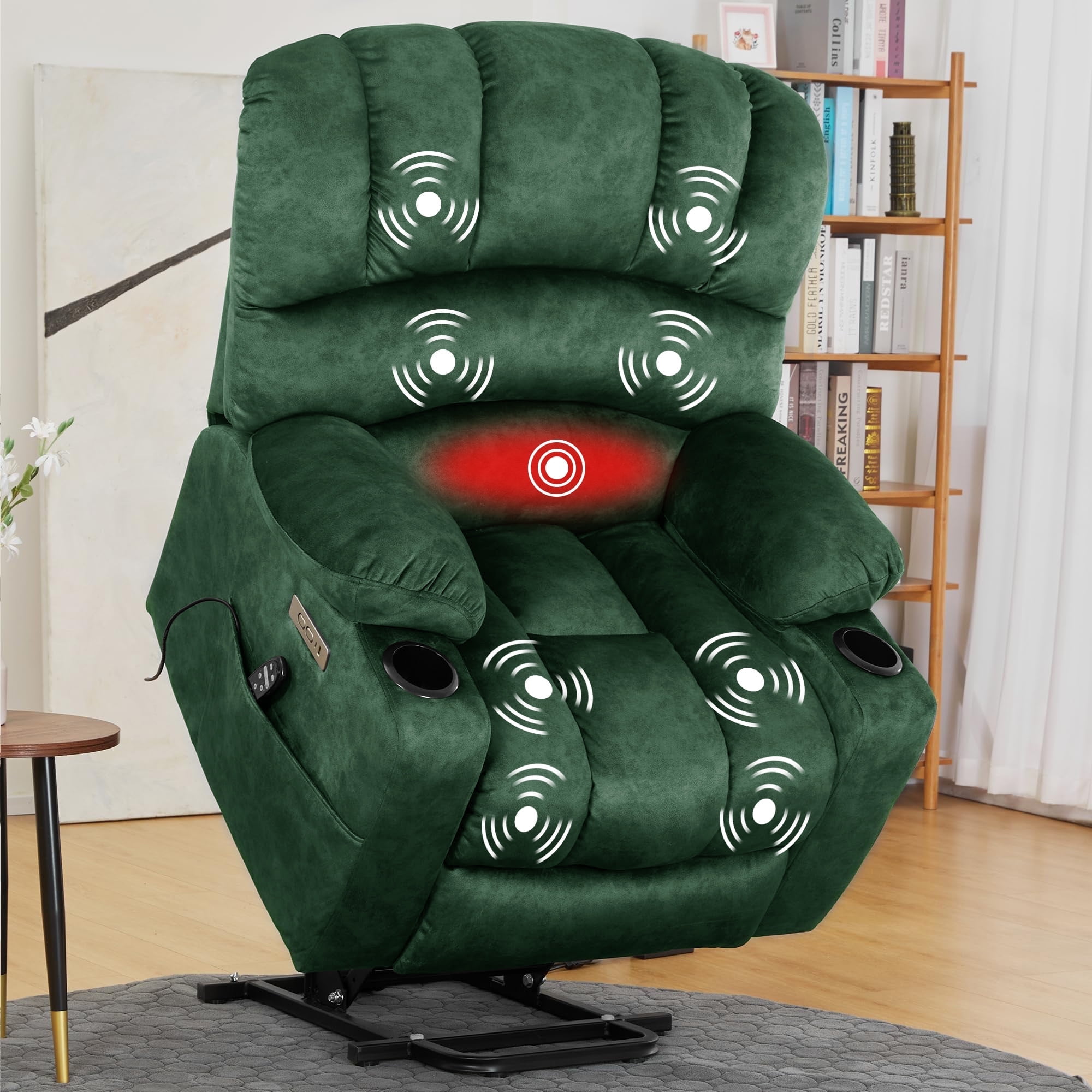 Power Lift Recliner Electric Lift Massage Recliner Chairs with Heat Large Shell Velvet Backrest Lift Chair Recliners for Elderly Seniors Green Walmart
