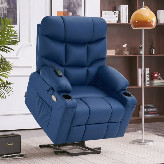 MCombo Power Lift Recliner Chair with Extended Footrest for Elderly, Faux Leather(Navy Blue)