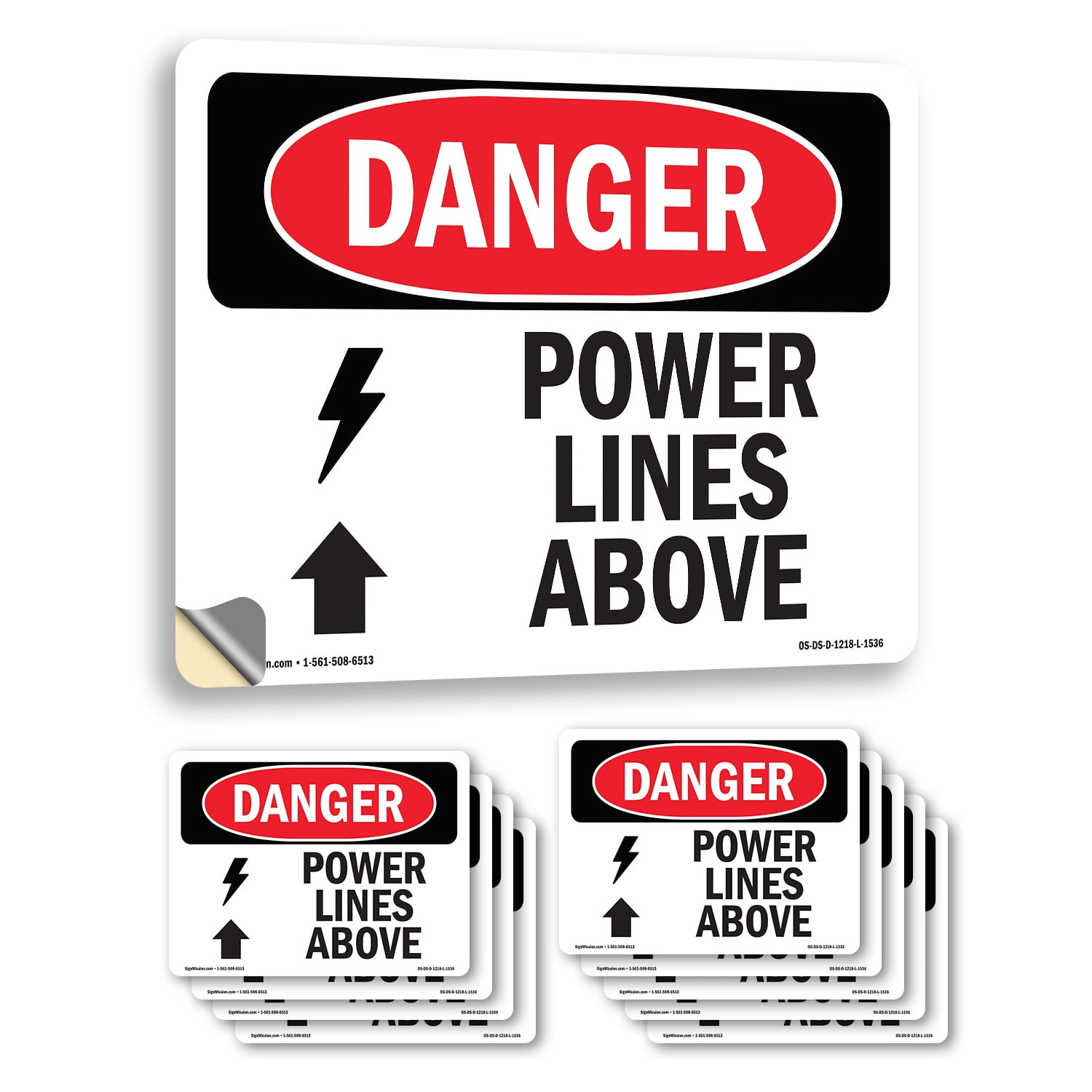 Power Lines Above OSHA Danger Vinyl Decal Label 10 Inch x 7 Inch - 10 ...