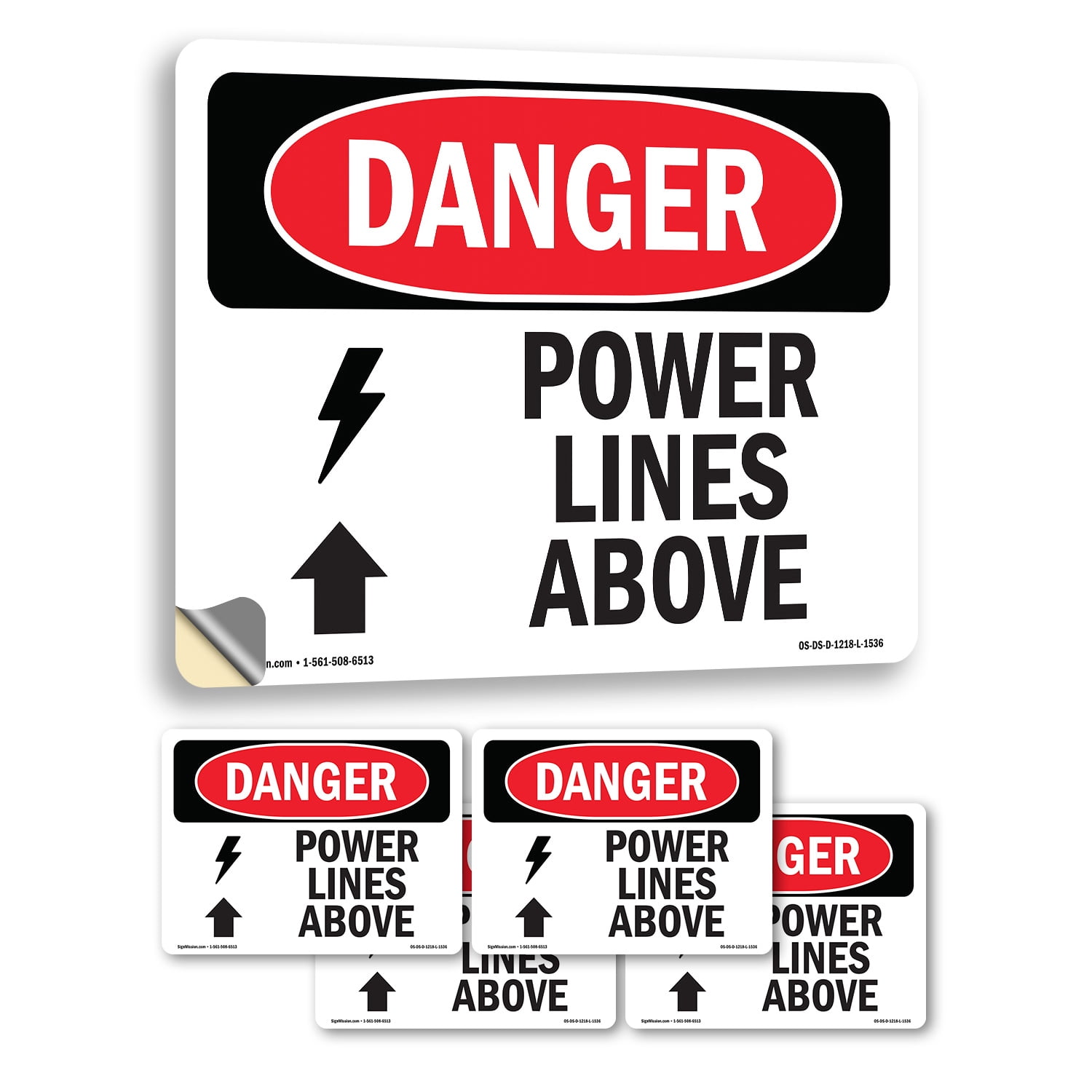 Power Lines Above OSHA Danger Vinyl Decal Label 18 Inch x 12 Inch - 5 ...