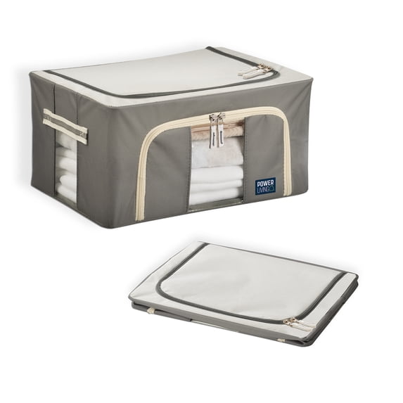 Power Living Sturdy Stax, Collapsible Storage Cube Set with Lids and Window, 2-Pack Folding Storage Bins, Extra-Thick Weave Fabric