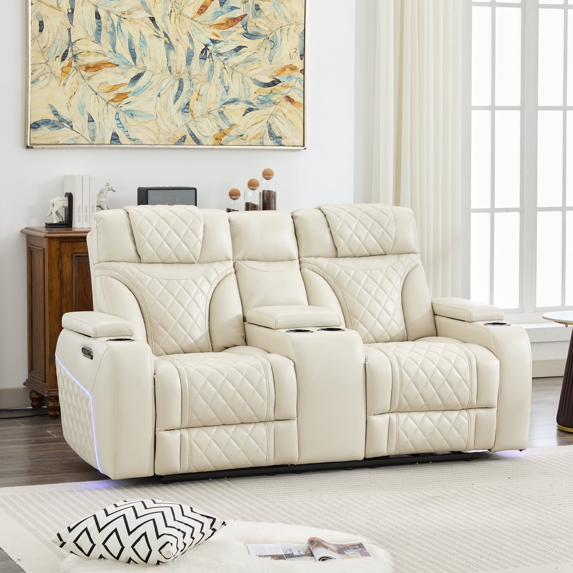 Power Loveseat Recliner Chair Sofa with Adjustable Headrest for Living ...