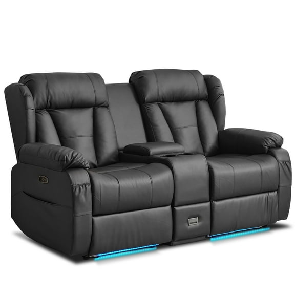 WISHDEER Power Loveseat Recliner Sofa Home Theater Seating with Console Reclining Loveseat for Living Room Sofa RV Couch with LED Lights USB