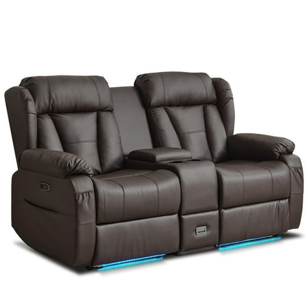 WISHDEER Power Loveseat Recliner Sofa Home Theater Seating with Console Reclining Loveseat for Living Room Sofa RV Couch with LED Lights USB