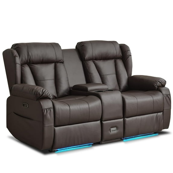 WISHDEER Power Loveseat Recliner Sofa Home Theater Seating with Console Reclining Loveseat for Living Room Sofa RV Couch with LED Lights USB
