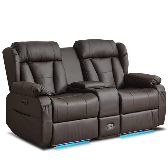 WISHDEER Power Loveseat Recliner Sofa Home Theater Seating with Console Reclining Loveseat for Living Room Sofa RV Couch with LED Lights USB