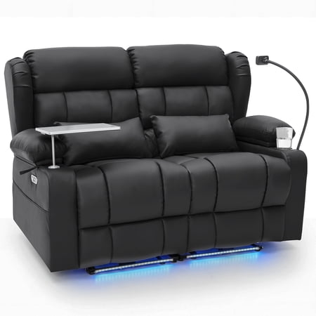 Power Loveseat Recliner Sofa with Massage & Heat, LED Theater Seating with USB & Type-C Charging, Hidden Storage, 360° Tray Table & Cup Holder for RV, Home Theater, Faux Leather, Black price history and forecast - ROOMARK