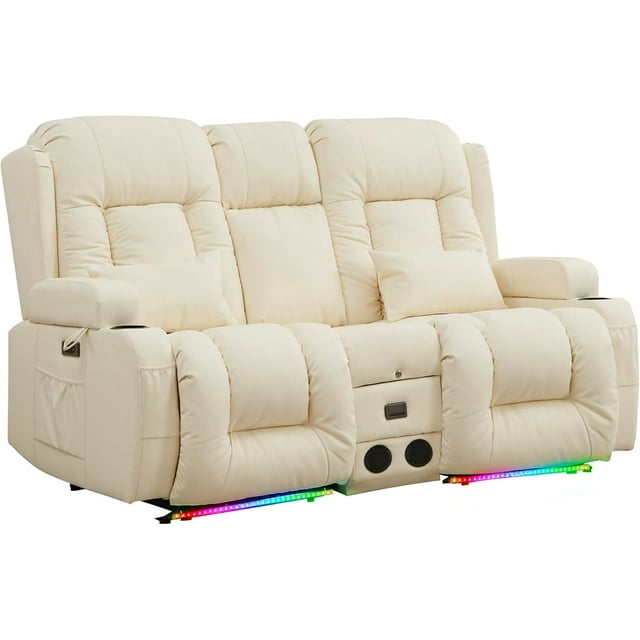 Power Loveseat Recliner Sofa, PU Leather Home Theater Seating with LED