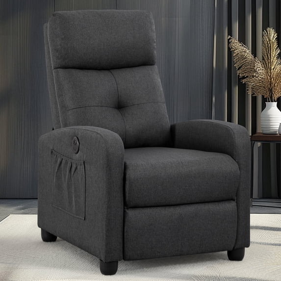 Power Massage Recliner Chair, Fabric Recliner Chair for Adults, Small Recliner Home Theater Seating with Lumbar Support, Reclining Sofa Chairs for Living Room Bedroom (Charcoalblack)