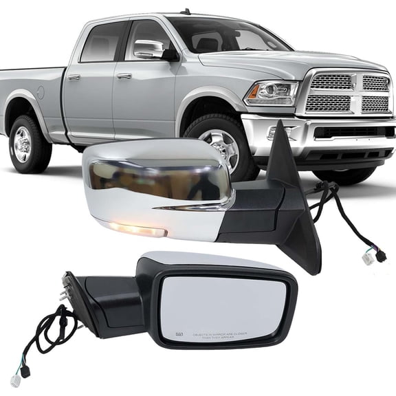 Chrome Power Mirror For Ram 1500 2013-2018 Right RH W/ Heated Turn Signal Light