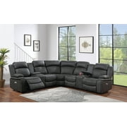 Power Motion Reclining Sectional Set w Console Charcoal Leatherette Plush Couch Recliner Living Room