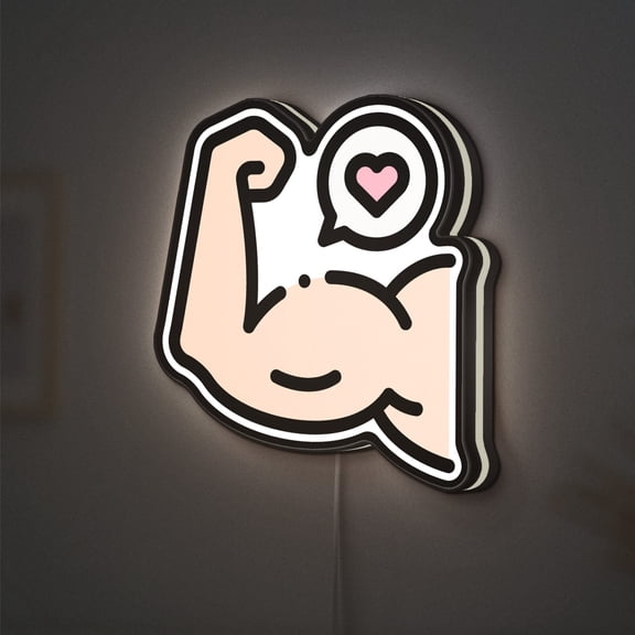 Power Muscle 3D Novelty Light Box, Flexed Arm Fitness Decor, Motivational Wall Accent for Gyms, Home Workouts, or Sports Spaces (Width 16 inch, 40cm)