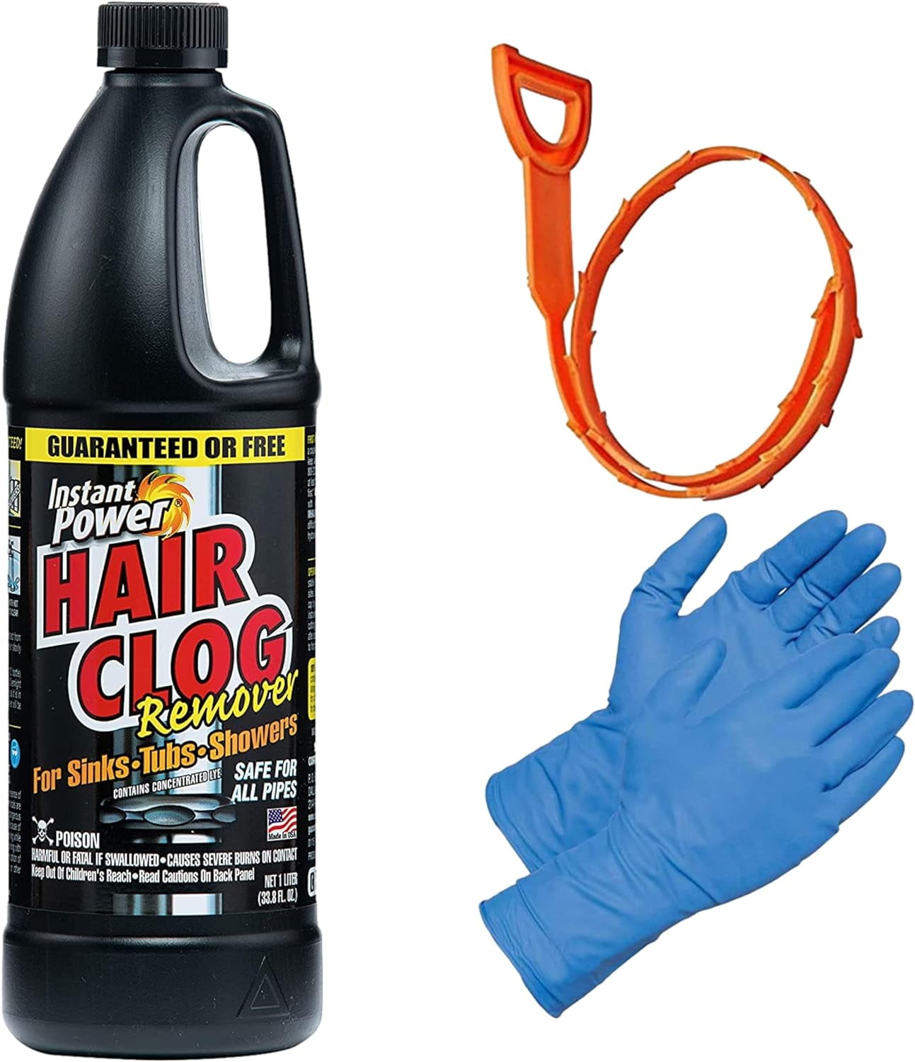 Power NON ACIDIC Heavy Duty Drain Opener KIT By J&L Supply 1 Liter Hair & Grease Clog Remover