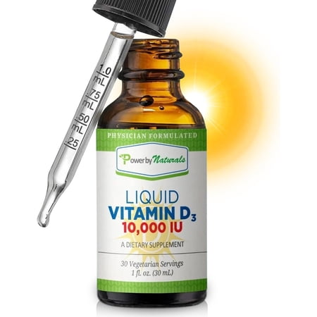 Power By Naturals Vitamin D3 Liquid Drops 10000 IU - High-Potency Immune Support & Bone Strength Supplement - Vegan, Gluten-Free, Non-GMO Daily Vitamin D - Orange Flavor, 1 fl Oz (30 Servings)