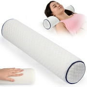 Power of Nature Roll Pillow Cylinder Round Cervical Bolster Pillow Memory Foam Removable Washable Cover, Ergonomically Designed for Head, Neck, Back, and Legs White 45*10*10cm