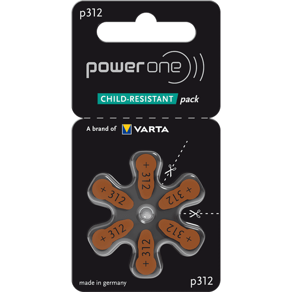 Power One Evolution Size 312 Hearing Aid Batteries - 1.45V Zinc Air with Improved Battery Life (12 Batteries)