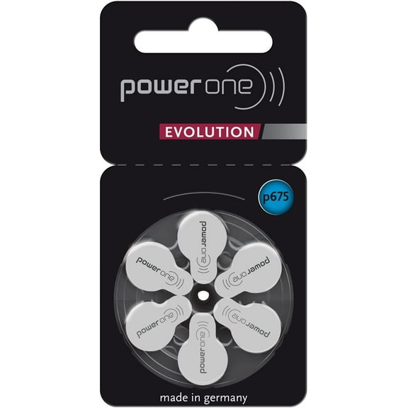 Power One Evolution Size 675 Hearing Aid Batteries, 60 p675 Batteries. Local Battery Keychain Battery Holder Included