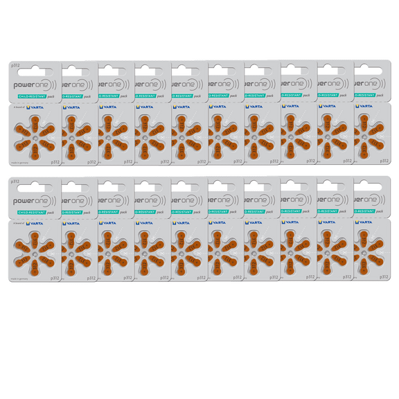 Power One Hearing Aid Batteries Size 312 Hearing Aid Batteries Size 312 (Size 312-20 Packs of 6 Cells)