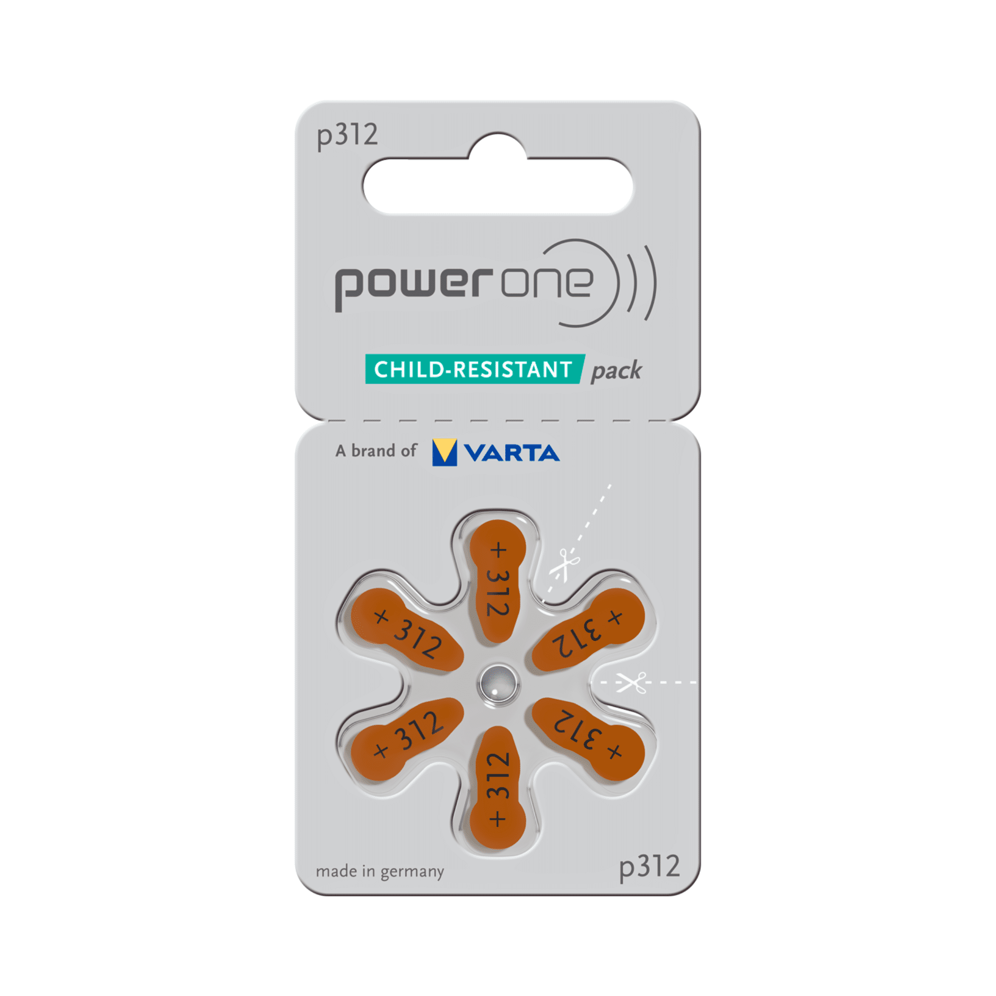 Power-One Hearing Aid Battery Size 312 Made in Germany Genuine 60 Batteries