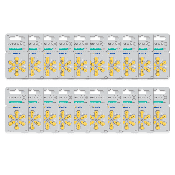 Power One Size 10 No Mercury Hearing Aid Batteries (120)