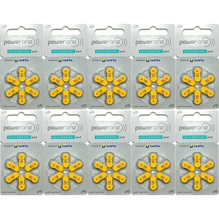 Power One Size 10 Zinc Air Hearing Aid Batteries (60 batteries)