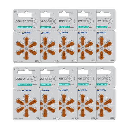 Power One Size 312 Zinc Air Mercury-Free Hearing Aid Batteries (60 Pack)
