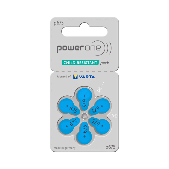 Power One Size 675 MERCURY FREE Cochlear Implant Batteries (60 batteries)