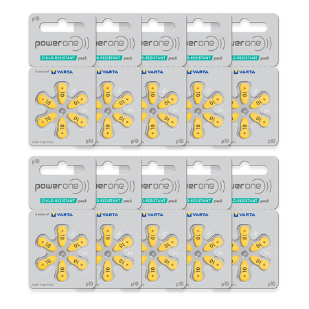 Power One Zinc Air Hearing Aid Batteries (Yellow) Size 10 Pack of 60