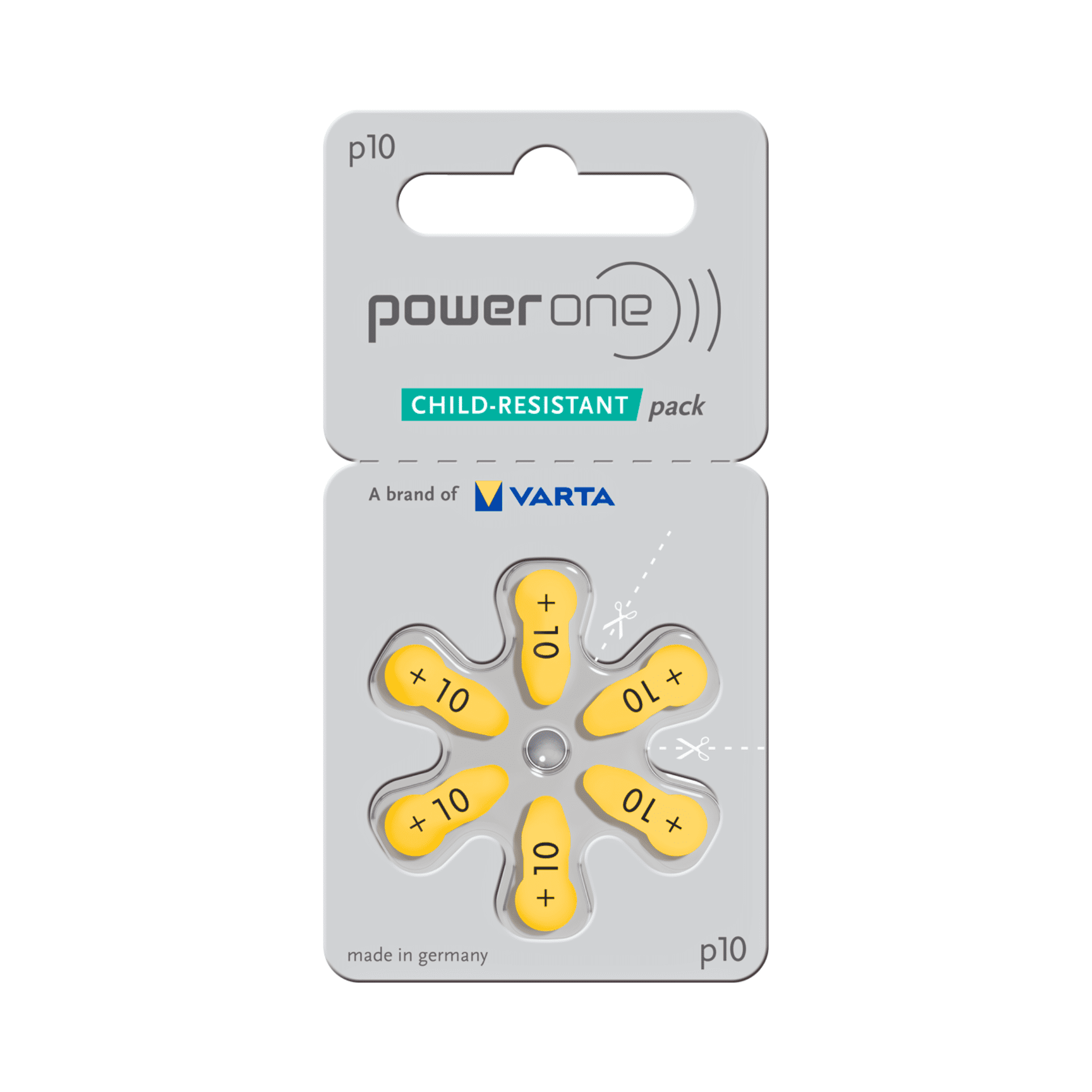 Power One Zinc Air Hearing Aid Batteries (Yellow) Size 10 Pack of 60