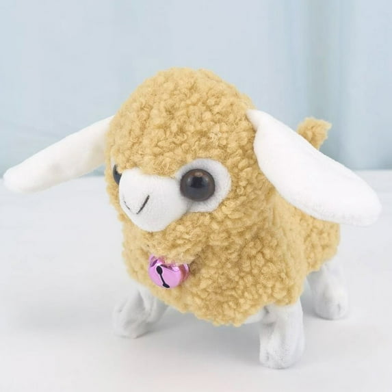 Power Operated Interactive Lamb Plush Toy | Walking & Sound Effects | Oscillating Tail | Simulated Wool | Soft Cuddle Companion | 7 Inch | Pink White Yellow | 150g | 17x14x11cm