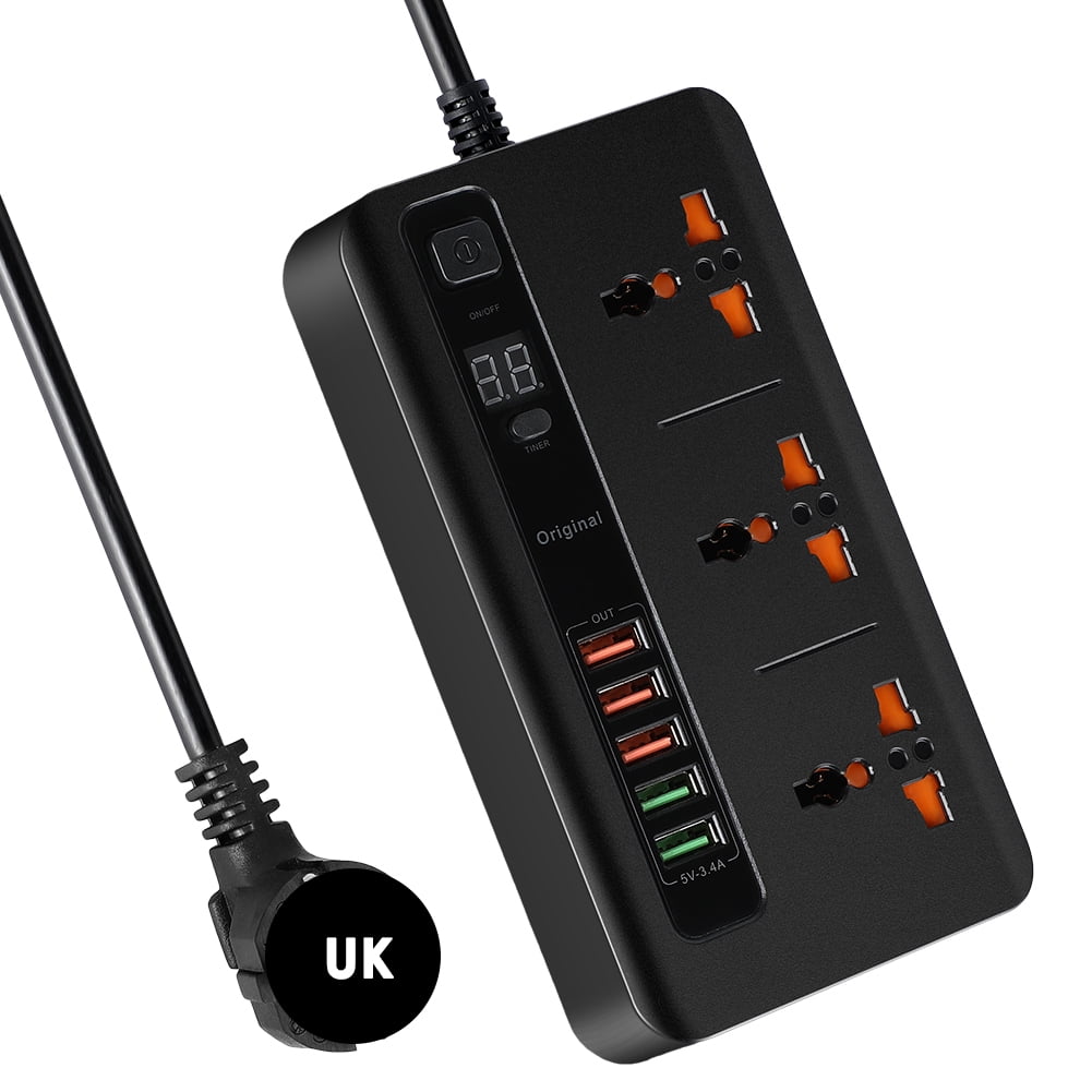Power Outlet with 5 USB, 3 Way No Surge Protection, Multiple Socket ...