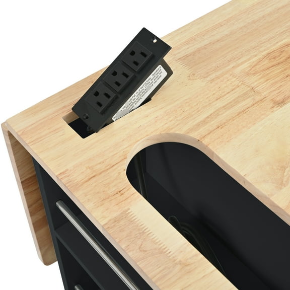 Power Outlet Installed Kitchen Island With Drop. Black. Adjustable Shelves, Wine Storage. Convenient Mobility Black Storage Cart . Foldable Drop Leaf, Stand,