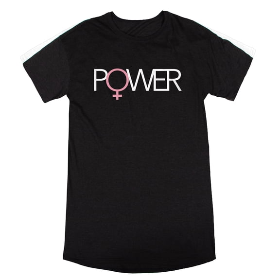 Power Pink Crew Neck Short Sleeve Women's Black Night Shirt
-Medium