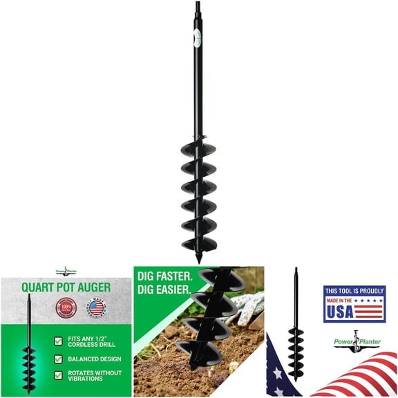Power Planter 528H Auger Drill Bit Extension, 5" x 28" Steel Cultivator for Garden Digging, Clay, Sand, and Dirt