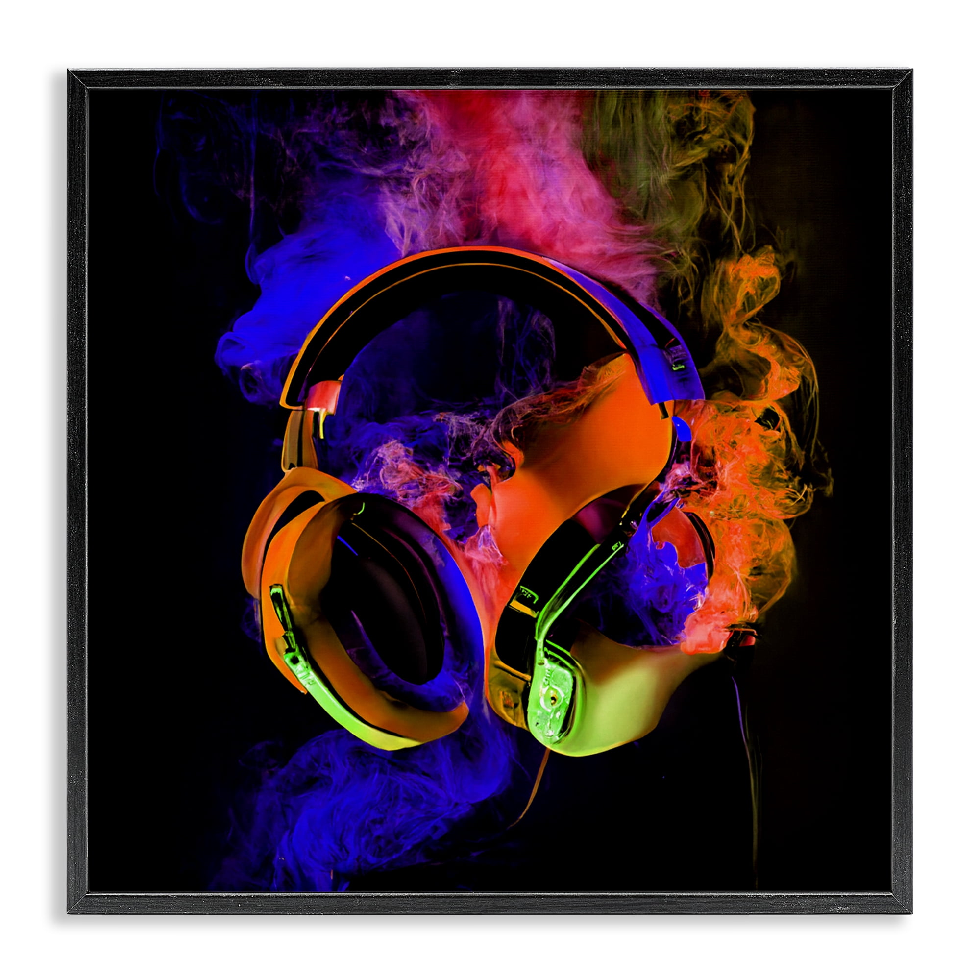 Power Play Headphones Black Framed Giclee Art, design by Sasha