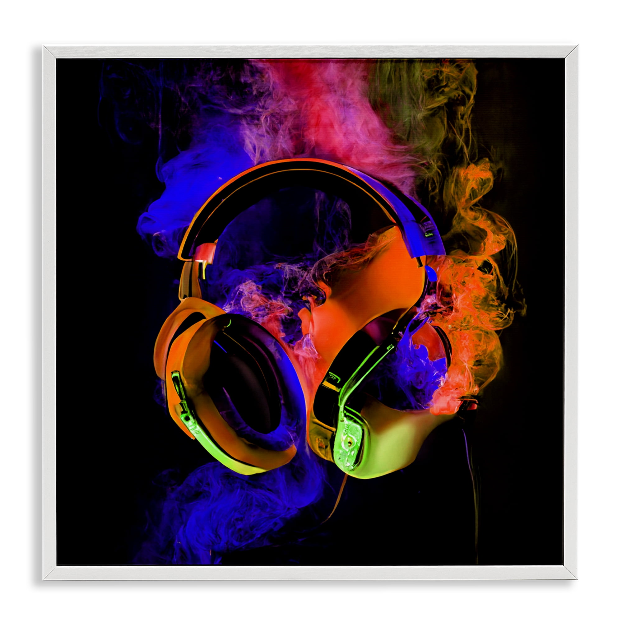 Power Play Headphones White Framed Giclee Art, design by Sasha