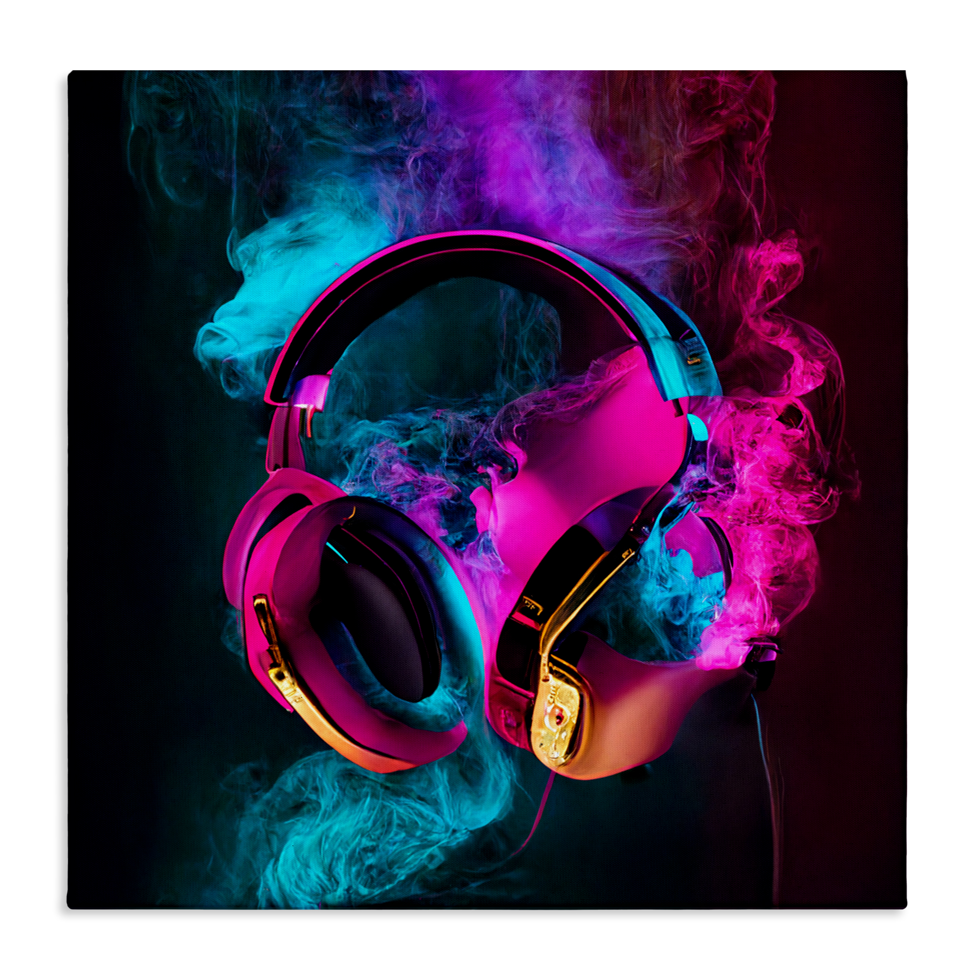 Power Play Pink & Blue Headphones Canvas Wall Art, design by Sasha