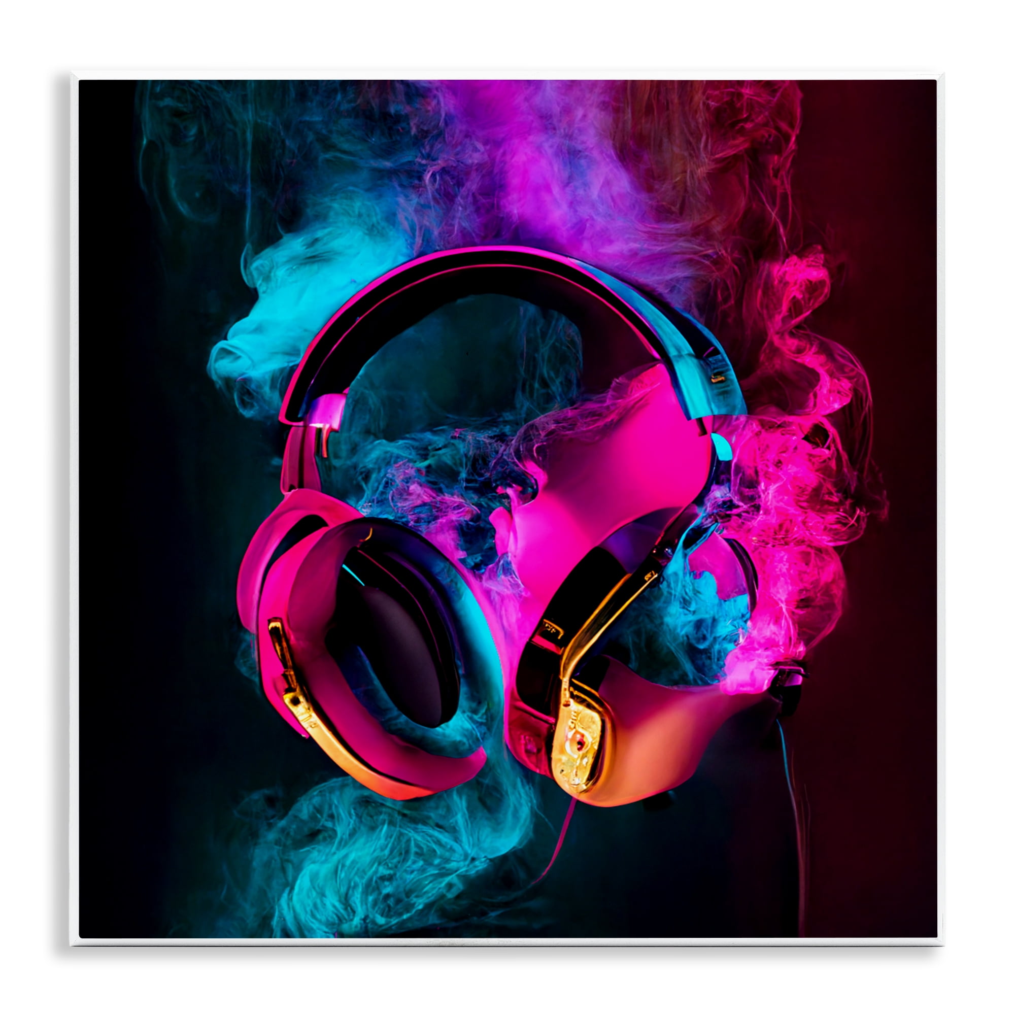 Power Play Pink & Blue Headphones Wall Plaque Art, design by Sasha
