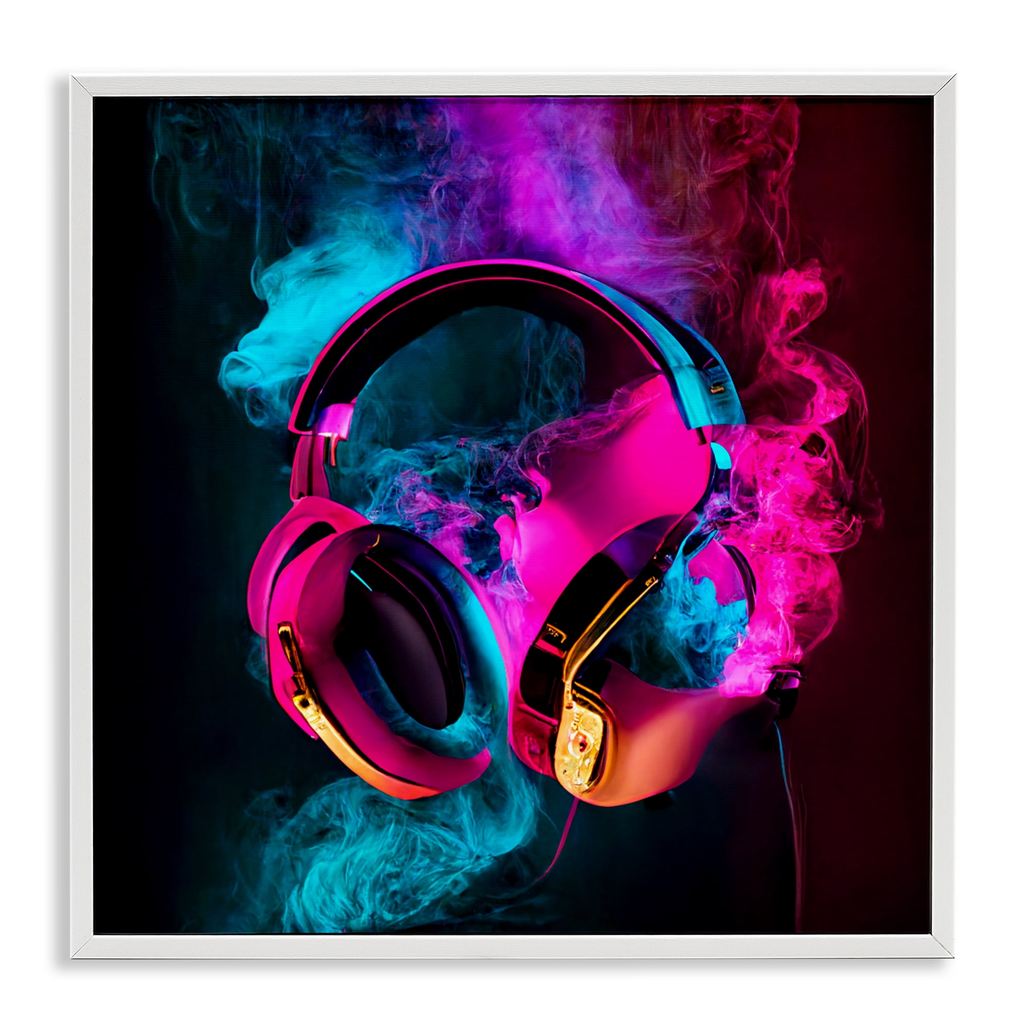 Power Play Pink & Blue Headphones White Framed Giclee Art, design by Sasha