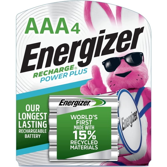 Power Plus Rechargeable AAA Batteries (4 Pack), 800mAh Triple A